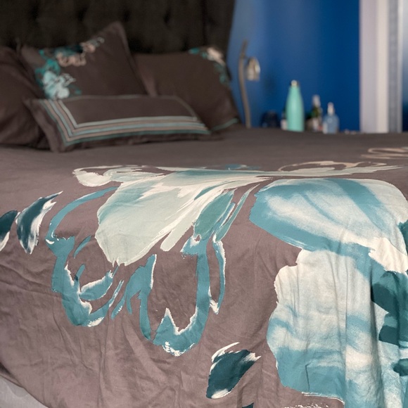 Beautiful soft cotton King duvet cover w/ 2 sham covers, two (2) accent pillows. - Picture 4 of 6